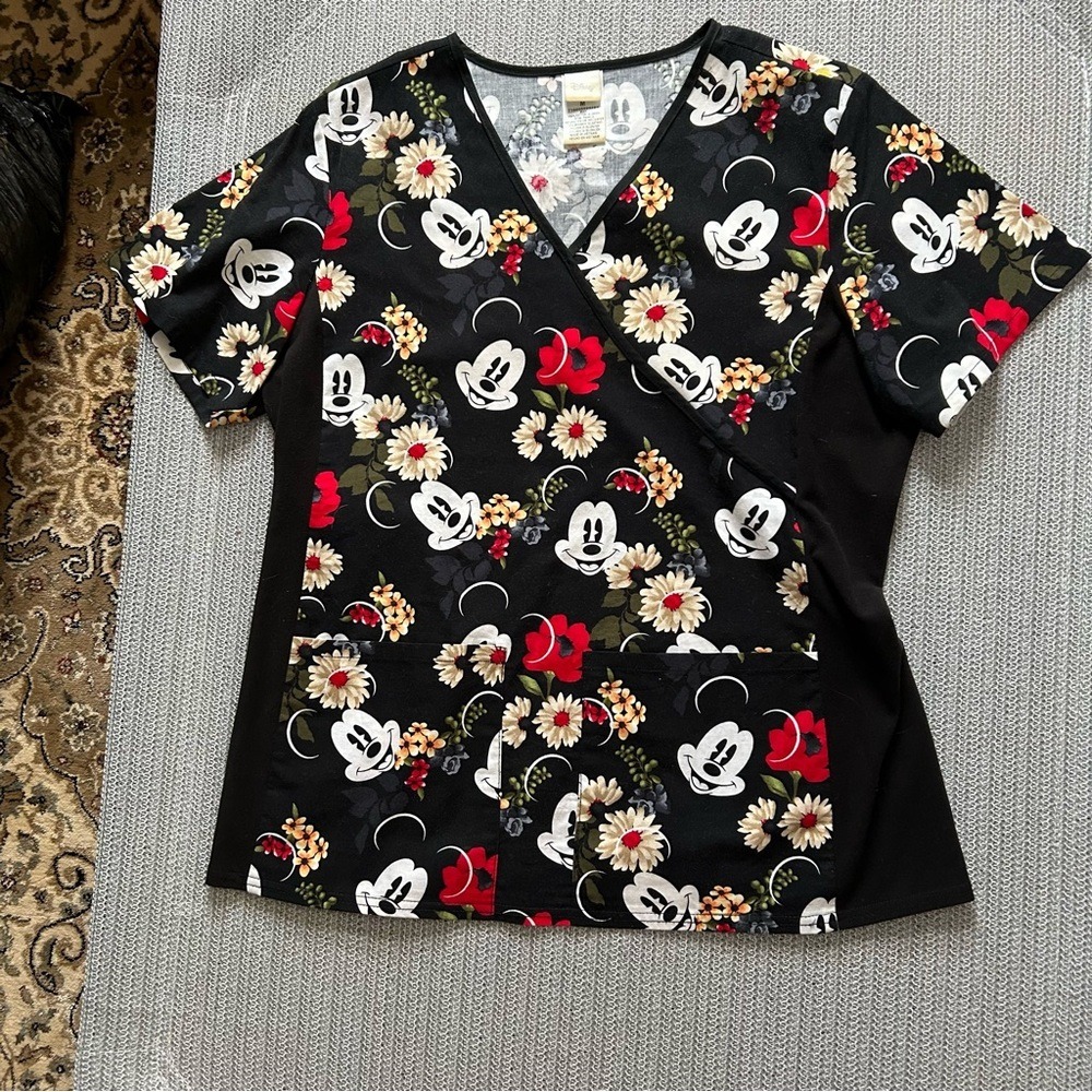 Disney Black and Red Mickey Mouse‎ Floral Women's Tee